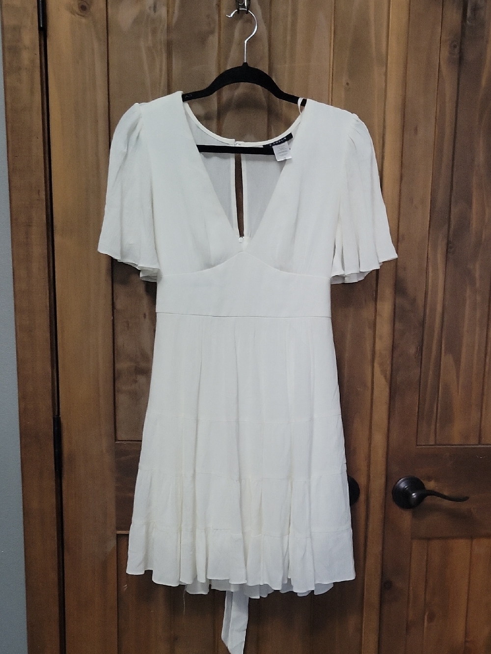B Darlin Off White V-Neck Flutter Sleeve Mini Dress